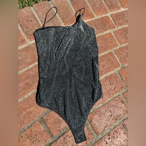 Express Glittery Black and Silver Bodysuit